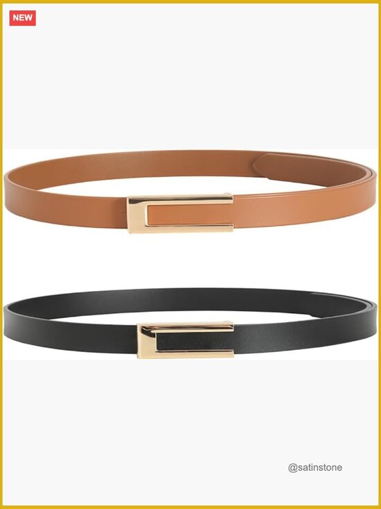 Women\'s Leather Skinny Belt with Gold Buckle for Dresses Jeans Pants main image 5